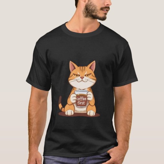 Sassy Ginger Cat Coffee First Morning Mood ✨🐾☕ Tシャツ (正面)