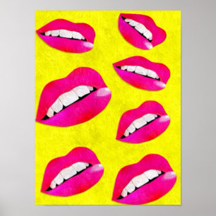 Sassy Lips fluorescent Pink/Yellow Grunge Poster ポスター