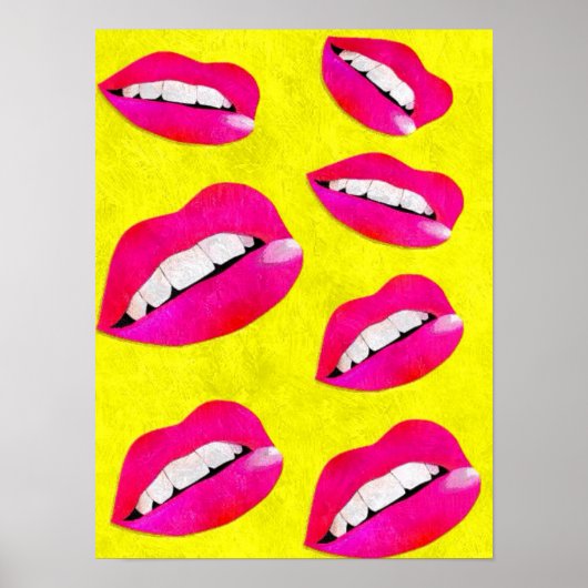Sassy Lips fluorescent Pink/Yellow Grunge Poster ポスター (正面)