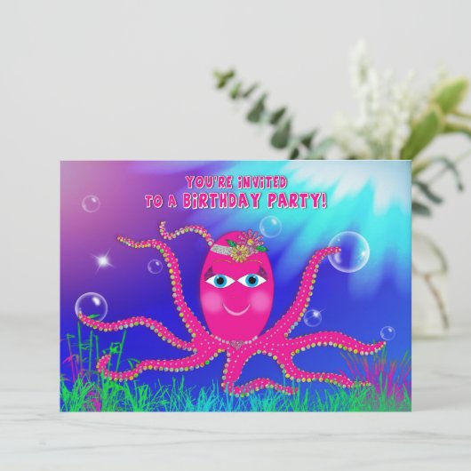 Sassy Octopusの誕生日パーティーへの招待 招待状 (スタンド正面)