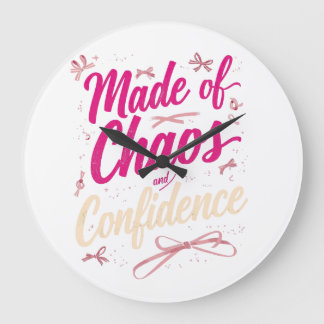 Sassy Pink Typography Chaos And Confidence ラージ壁時計