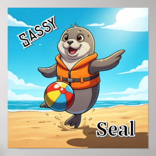 Sassy Seal かわいいキャラクターの子供部屋アート ポスター