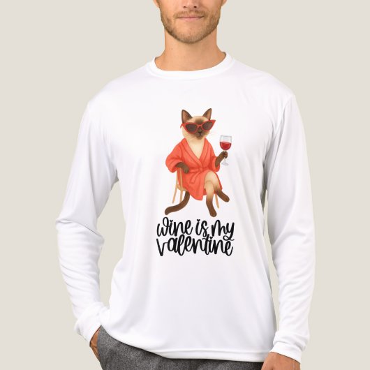 Sassy Siamese Cat is drinking wine for Cat lovers トライブレンドＴシャツ (正面)