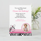 SASSY ZEBRAストライプ誕生日DIVA *写真*5 x 7 招待状 (スタンド正面)
