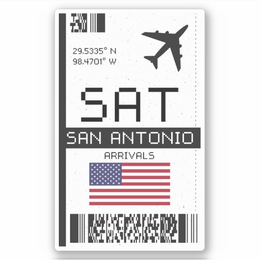 SATサンアントニオボーディングパス – テキサス州旅行 シール (正面)