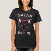 Satan Loves Me  Satanic Kitty Goth Tシャツ (正面)