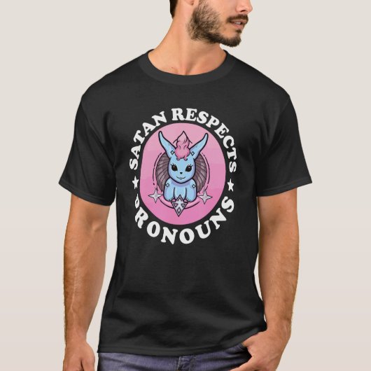Satan Respects Pronouns LGBTQ Gay Pride Tシャツ (正面)