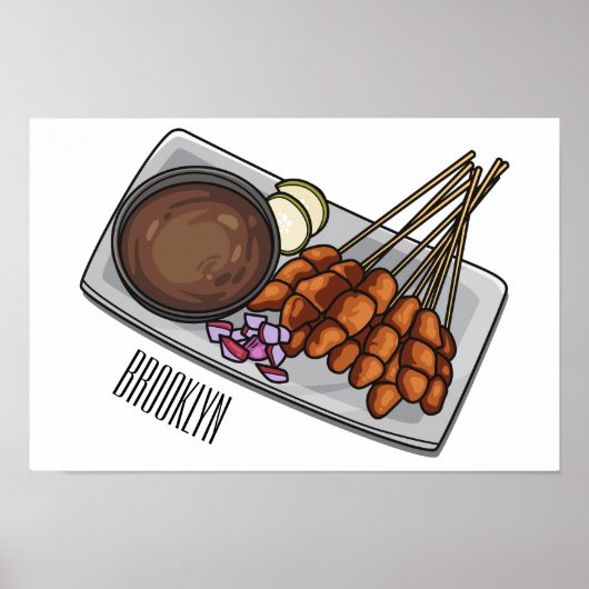 Satay cartoon illustration ポスター (正面)