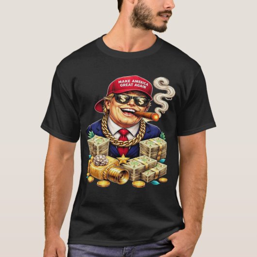 Satirical MAGA Billionaire Cartoon — Retro Pop Art Tシャツ (正面)
