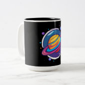 Saturn Planet Coffee Mug – Cosmic Design for Space ツートーンマグカップ (正面左)