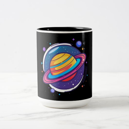 Saturn Planet Coffee Mug – Cosmic Design for Space ツートーンマグカップ (中央)
