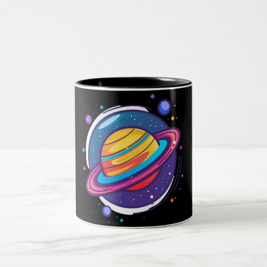 Saturn Planet Coffee Mug – Cosmic Design for Space ツートーンマグカップ (中央)