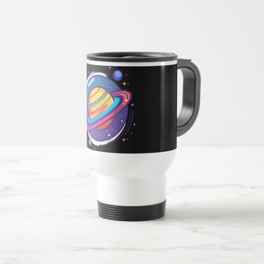 Saturn Planet Coffee Mug – Cosmic Design for Space トラベルマグ (正面右)