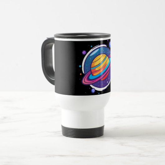Saturn Planet Coffee Mug – Cosmic Design for Space トラベルマグ (正面左)