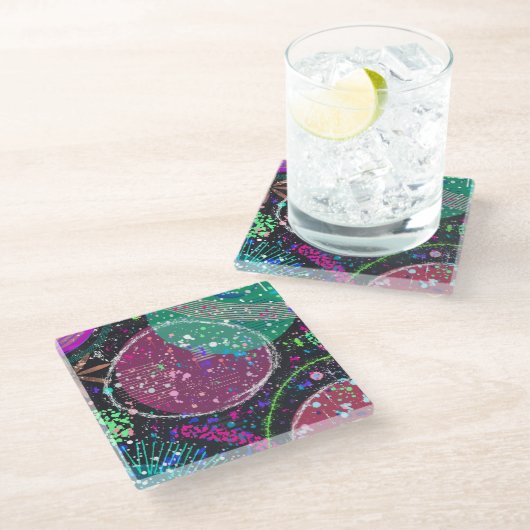 Saturn’s Rings: Maximalist Abstract Art  ガラスコースター (アングル)