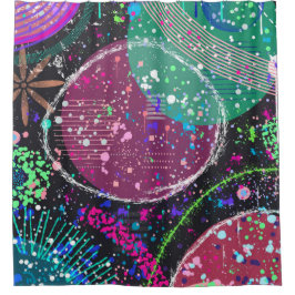 Saturn’s Rings: Maximalist Abstract Art  シャワーカーテン