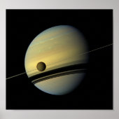 Saturn & Titan Cassini Space Photo ポスター (正面)