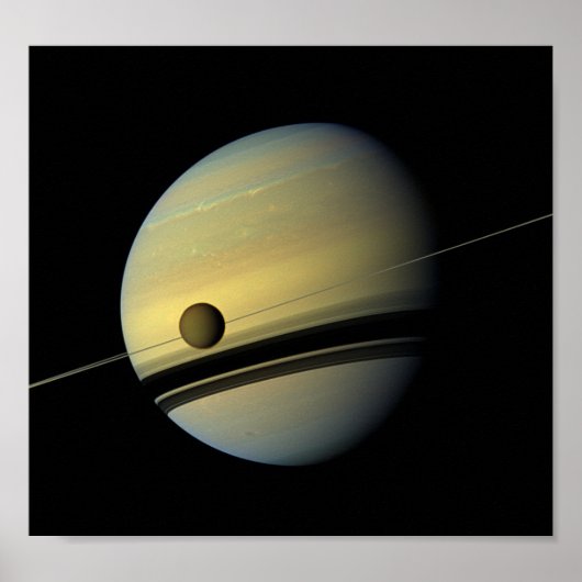Saturn & Titan Cassini Space Photo ポスター (正面)