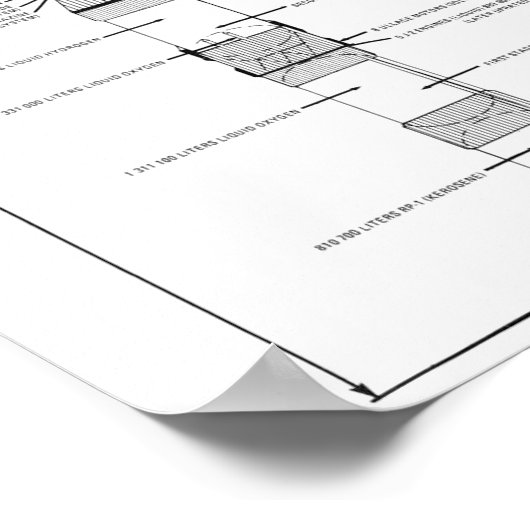 Saturn V Rocket Schematic 8"x10" ポスター (角)