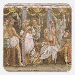 Satyr, c.62-79 AD遊のリハーサルを行う俳優 スクエアシール