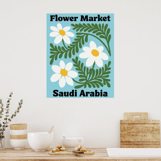 Saudi Arabia Flower Market White Daisy Wall ポスター (キッチン)