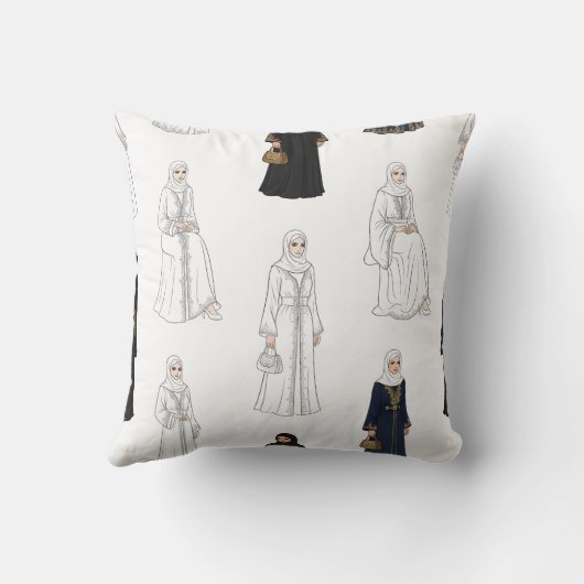 Saudi Women in Colorful Abayas Pattern クッション (裏面)