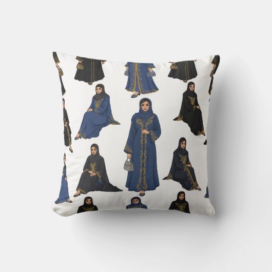 Saudi Women in Colorful Abayas Pattern クッション (正面)