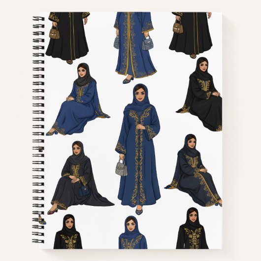 Saudi Women in Colorful Abayas Pattern ノートブック (正面)