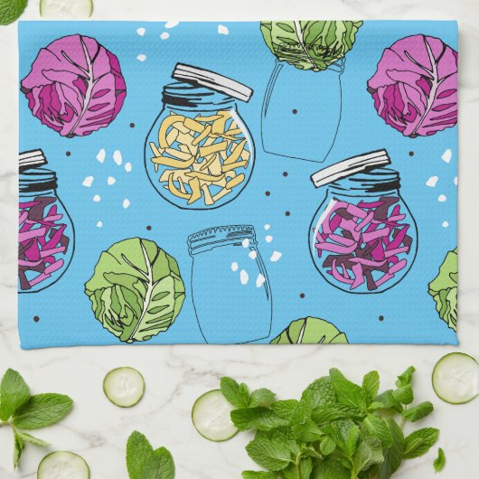 Sauerkraut Fermentation Ingredients Pattern キッチンタオル (折り畳み)