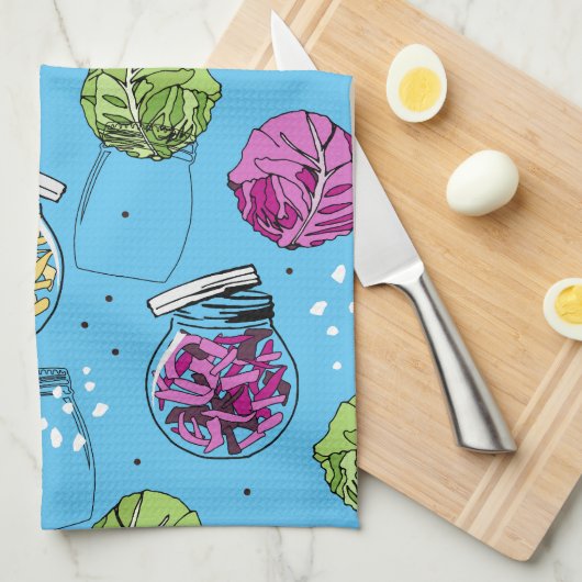 Sauerkraut Fermentation Ingredients Pattern キッチンタオル (四つ折り)