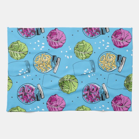 Sauerkraut Fermentation Ingredients Pattern キッチンタオル (横)