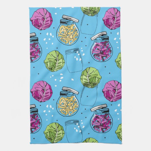 Sauerkraut Fermentation Ingredients Pattern キッチンタオル (縦)