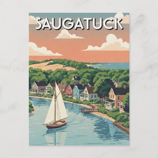 Saugatuck Sailboat Michigan Travel ポストカード (正面)