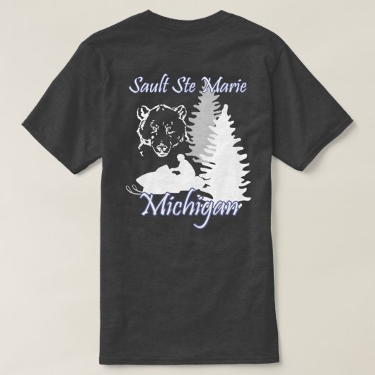 Sault Ste Marieミシガン州のスノーモービルくまの木炭 Tシャツ (デザイン裏面)