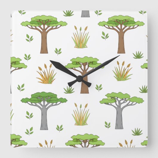 Sauvanna Arbres et Poussins Africains スクエア壁時計 (正面)