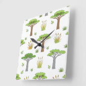 Sauvanna Arbres et Poussins Africains スクエア壁時計 (傾斜)