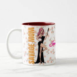 Savage Mom Mug - Glamorous Sassy Mom Gift with Ret ツートーンマグカップ