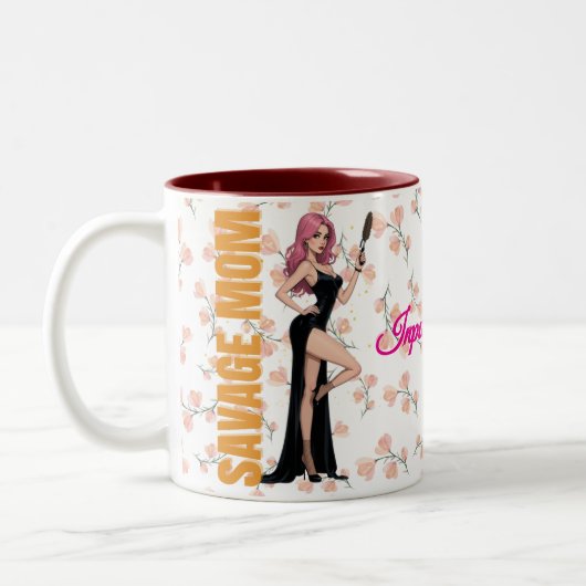 Savage Mom Mug - Glamorous Sassy Mom Gift with Ret ツートーンマグカップ (左)