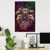 Savage Multi-Headed Demon Wolf Art ポスター (ホームオフィス)
