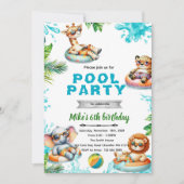 Savanna Animals Pool Party Birthday Invitation 招待状 (正面)