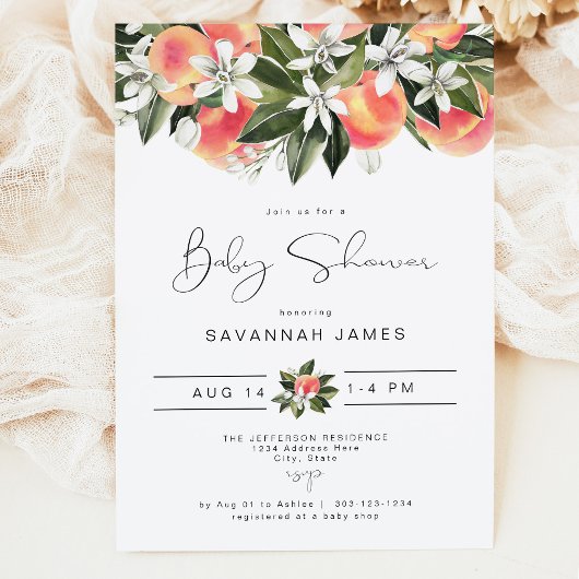 SAVANNAHかわいい小さな桃の赤ちゃんシャワー 招待状