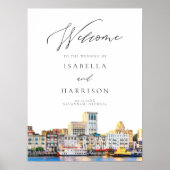 SAVANNAHウォーターカラースカイライン結婚のウェルカムサイン ポスター (正面)