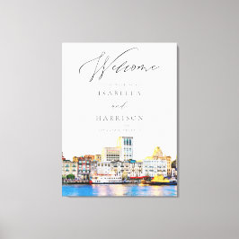SAVANNAHウォーターカラースカイライン結婚の歓迎 キャンバスプリント