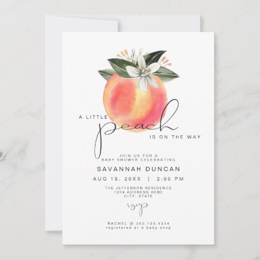 SAVANNAH小さな桃の赤ちゃんシャワー桃 招待状 (正面)