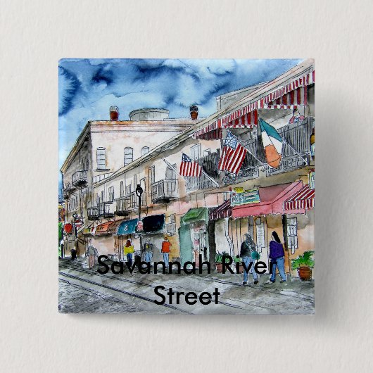 、Savannah川savannah_river_street_painting… 缶バッジ (正面)