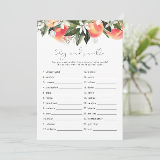 SAVANNAH桃ベビー単語スクランブルベビーシャワーゲーム 招待状 (スタンド正面)