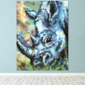 Savannah Canvas Printの黒いRhinoグレーズ キャンバスプリント (インサイチュ (ウッドフロア))