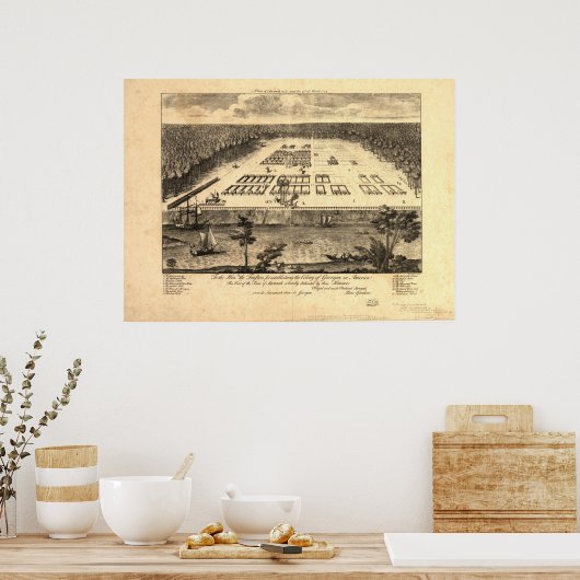Savannah Georgia 1734 Panoramic Map ポスター (キッチン)