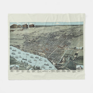 Savannah Georgia 1891バードアイビューヴィンテージマップ フリースブランケット