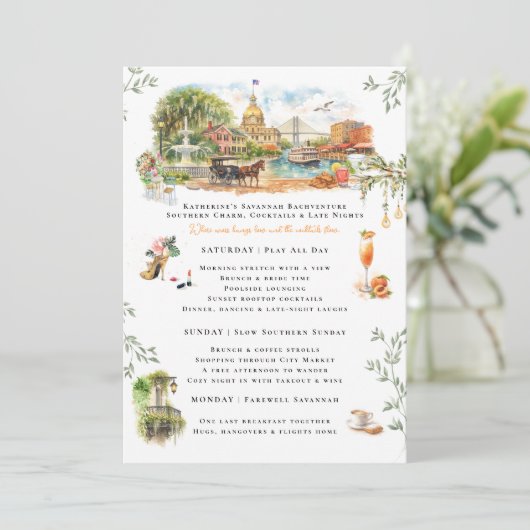 Savannah Georgia Bachelorette Weekend Itinerary 招待状 (スタンド正面)